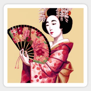 Elegant Geisha with Paper Fan - Traditional Japanese Art Design Sticker